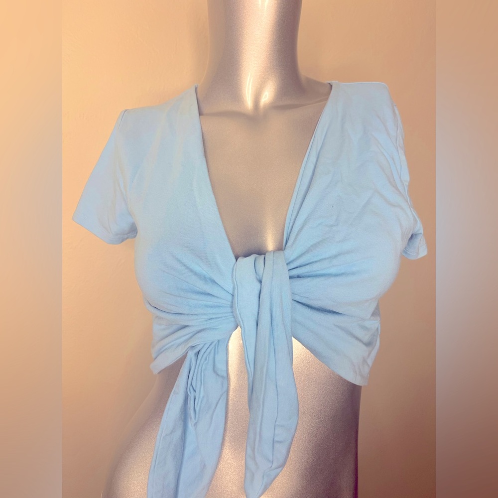Blue tie crop top